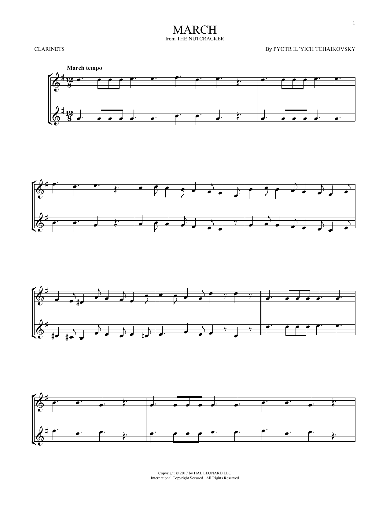 Pyotr Il'yich Tchaikovsky March, Op. 71a (from The Nutcracker) sheet music notes and chords. Download Printable PDF.