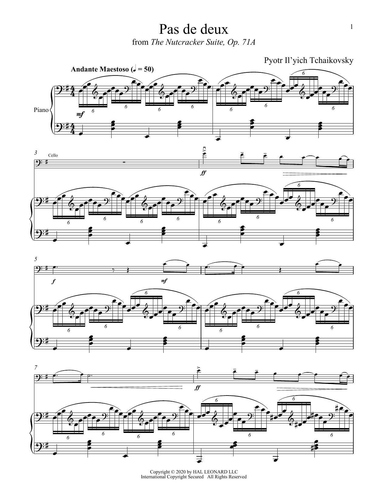 Pyotr Il'yich Tchaikovsky Pas de deux (from The Nutcracker) sheet music notes and chords. Download Printable PDF.