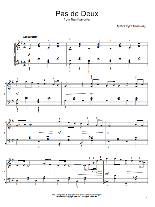 Learn to play Pyotr Ilyich Tchaikovsky Pas de deux sheet music for Easy Piano in minutes. Price: 6.9900$ Pyotr Ilyich Tchaikovsky Pas de deux sheet music notes and chords arranged for Easy Piano