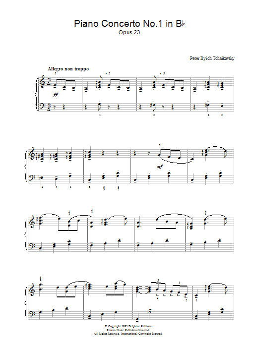 Pyotr Ilyich Tchaikovsky Piano Concerto No.1 in B Flat Minor, Op.23 sheet music notes and chords. Download Printable PDF.