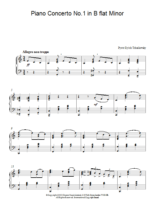 Pyotr Ilyich Tchaikovsky Piano Concerto No.1 in B Flat Minor, Op.23 sheet music notes and chords. Download Printable PDF.