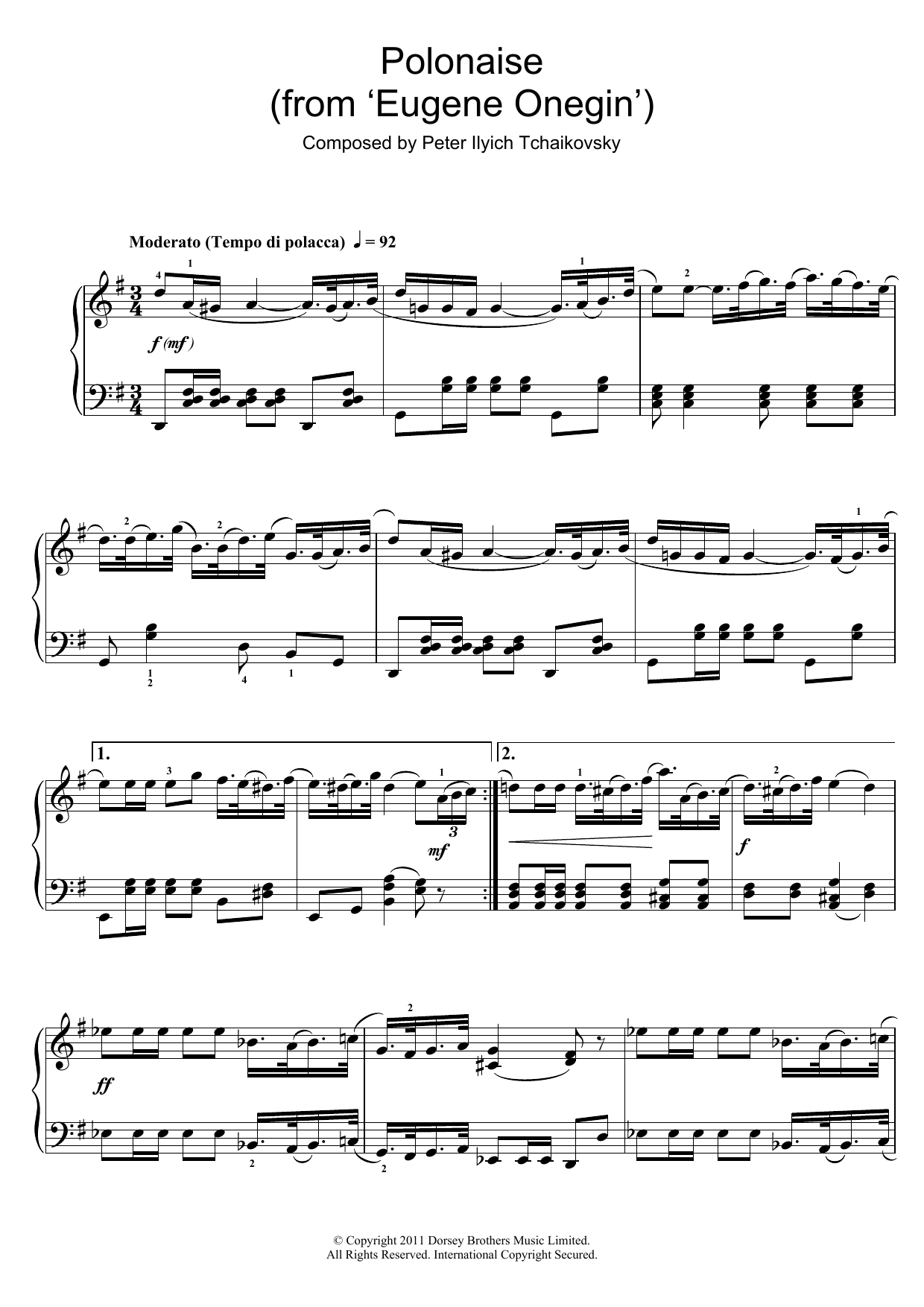 Pyotr Ilyich Tchaikovsky Polonaise (from ‘Eugene Onegin') sheet music notes and chords. Download Printable PDF.