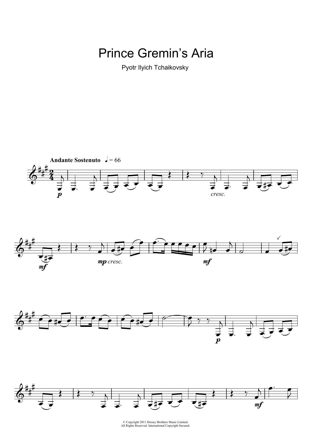 Pyotr Ilyich Tchaikovsky Prince Gremin's Aria (from Eugene Onegin) sheet music notes and chords. Download Printable PDF.