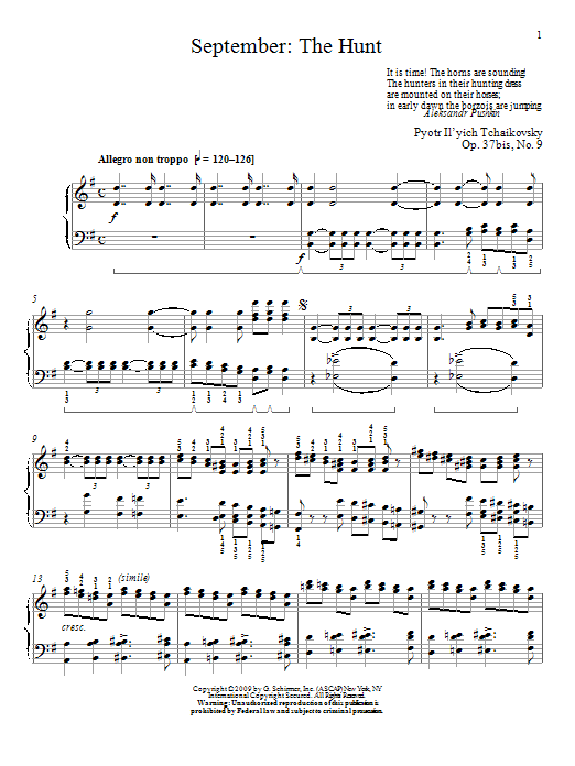Pyotr Ilyich Tchaikovsky The Hunt sheet music notes and chords arranged for Piano Solo