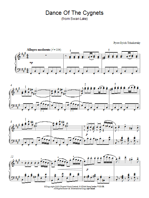 Pyotr Ilyich Tchaikovsky Dance Of The Cygnets (from Swan Lake) sheet music notes and chords. Download Printable PDF.