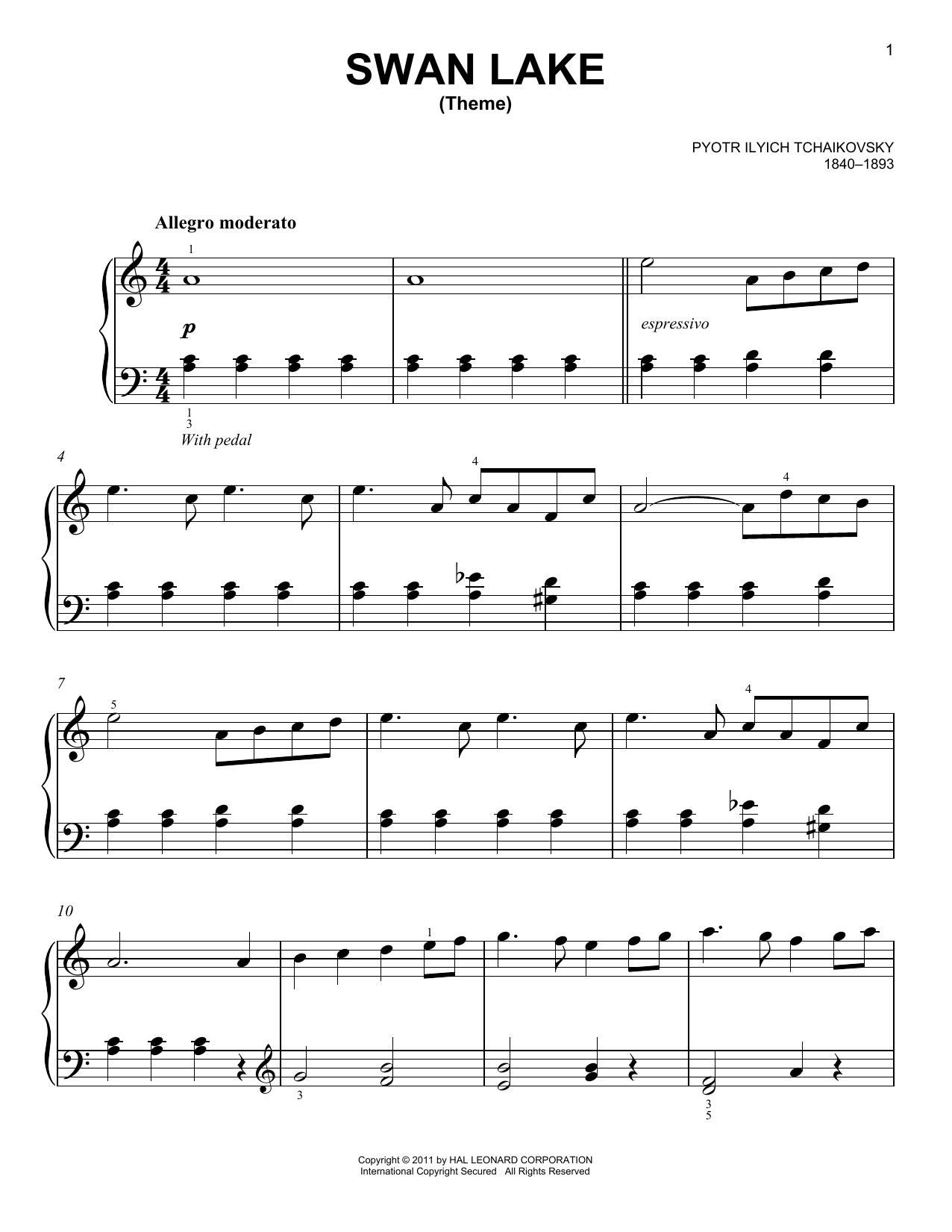 Pyotr Ilyich Tchaikovsky Swan Lake sheet music notes and chords. Download Printable PDF.