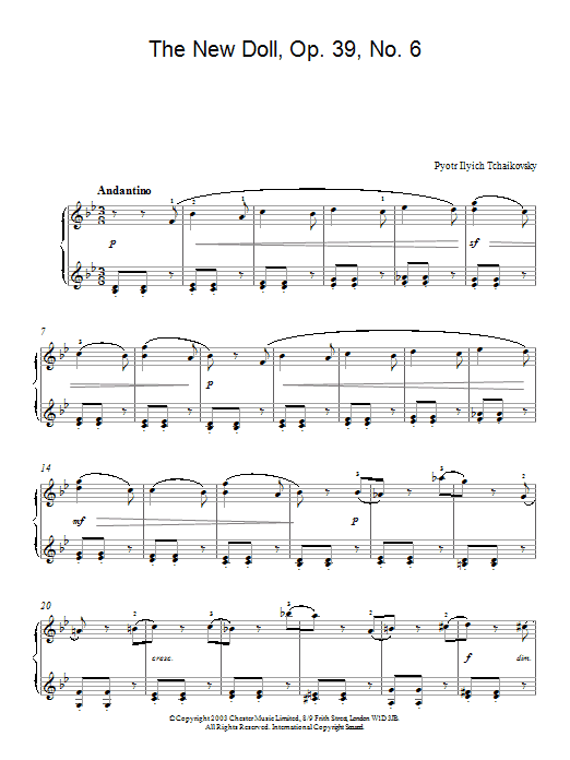 Pyotr Ilyich Tchaikovsky The New Doll, Op. 39, No. 6 (from Album For The Young) sheet music notes and chords arranged for Piano Solo