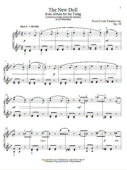 Pyotr Ilyich Tchaikovsky The New Doll sheet music notes and chords arranged for Piano Solo