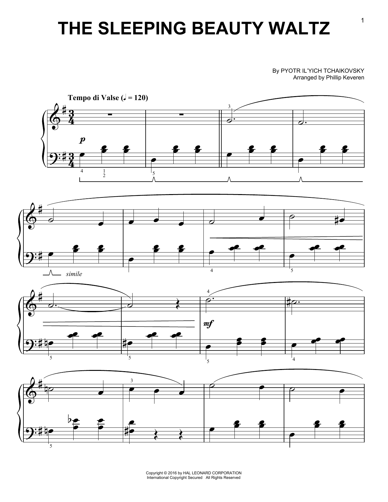 Pyotr Il'yich Tchaikovsky The Sleeping Beauty Waltz (arr. Phillip Keveren) sheet music notes and chords. Download Printable PDF.