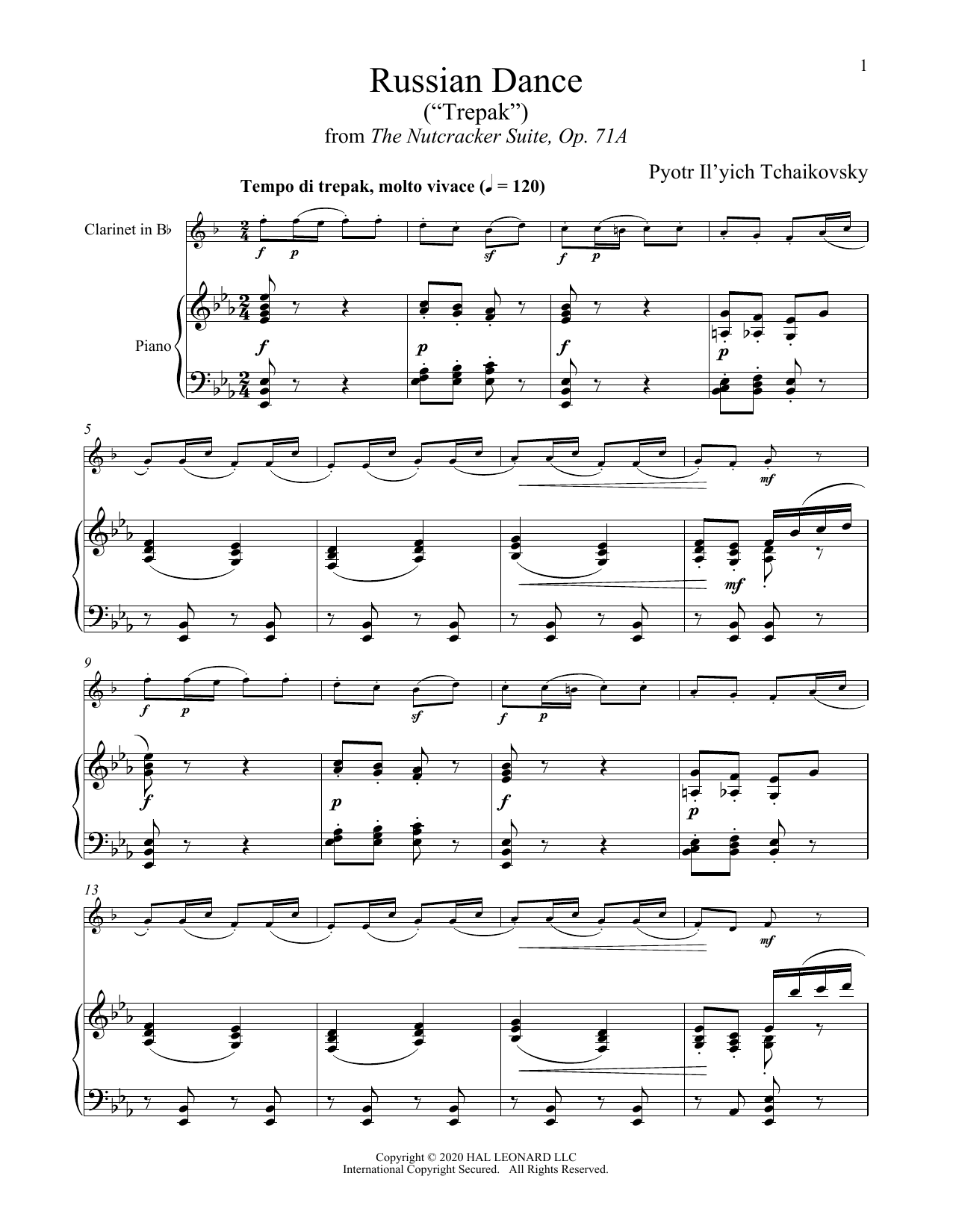 Pyotr Il'yich Tchaikovsky Trepak (from The Nutcracker) sheet music notes and chords. Download Printable PDF.