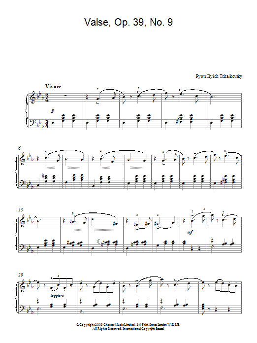 Pyotr Ilyich Tchaikovsky Valse, Op. 39, No. 9 (from Album For The Young) sheet music notes and chords arranged for Piano Solo