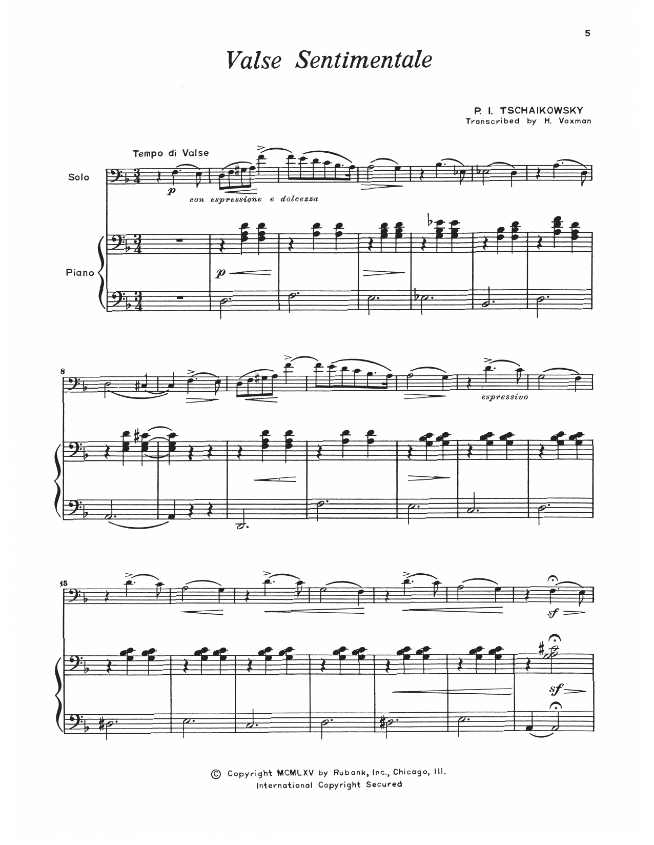 Pyotr Il'yich Tchaikovsky Valse Sentimentale sheet music notes and chords. Download Printable PDF.