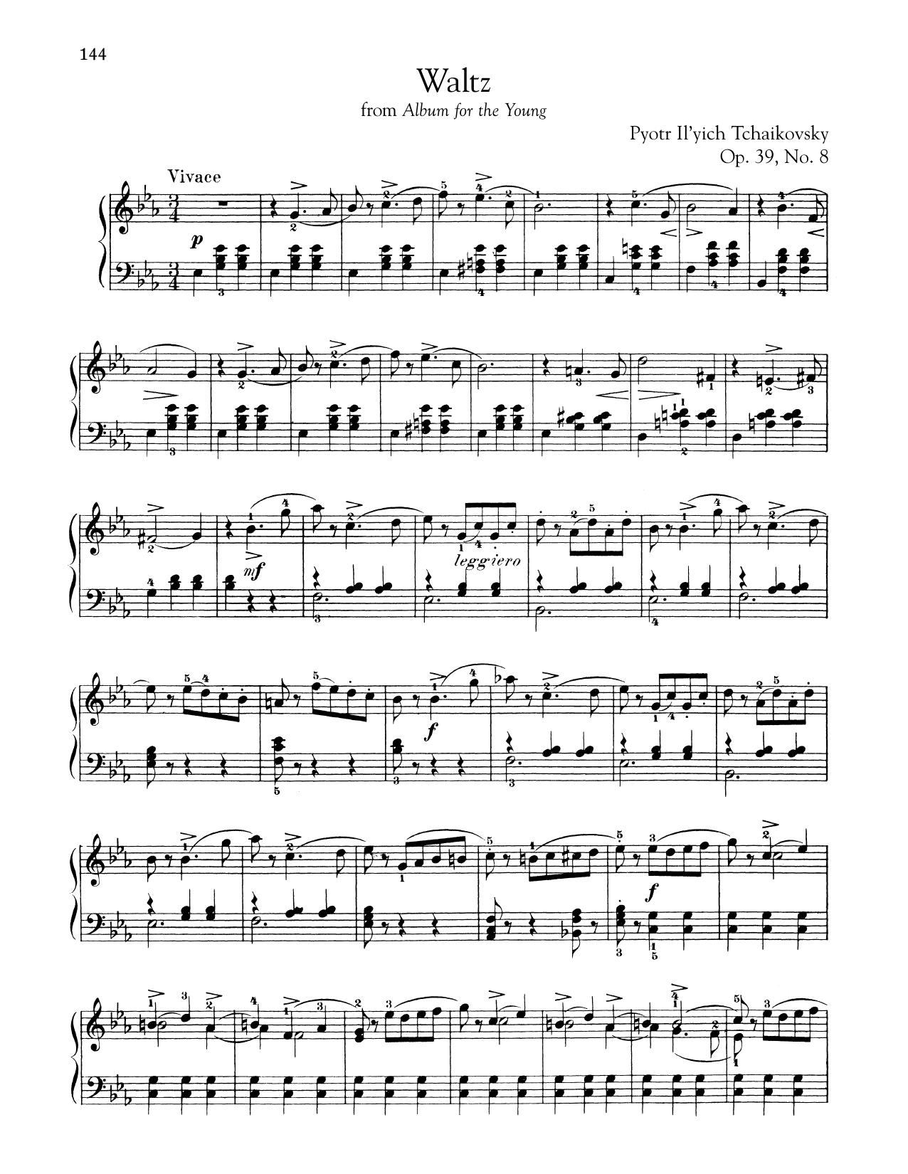 Pyotr Ilyich Tchaikovsky Waltz, Op. 39, No. 8 sheet music notes and chords arranged for Piano Solo