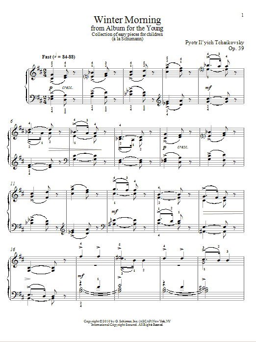 Pyotr Ilyich Tchaikovsky Winter Morning sheet music notes and chords arranged for Piano Solo