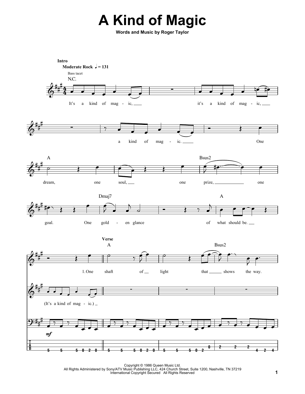 Queen A Kind Of Magic sheet music notes and chords. Download Printable PDF.