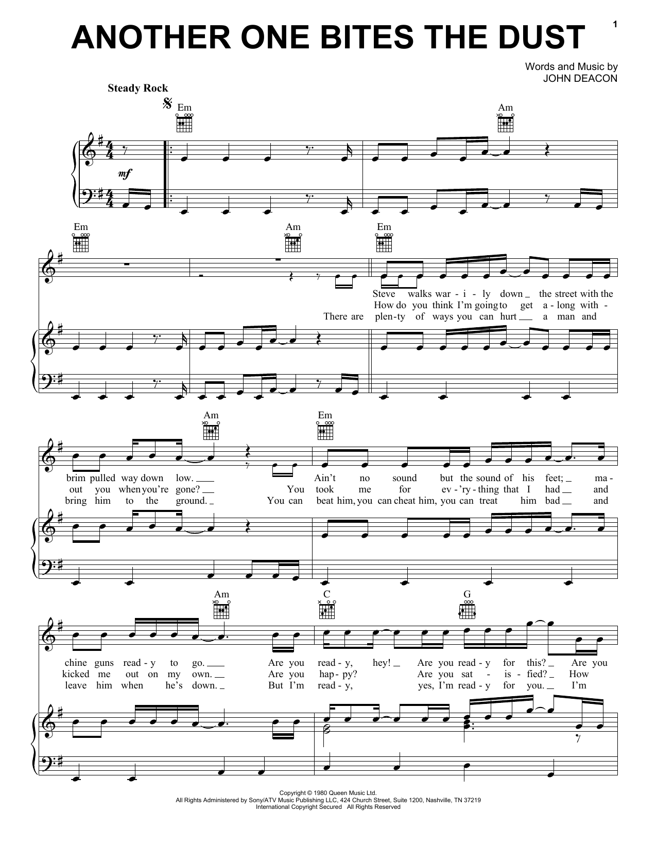 Queen Another One Bites The Dust sheet music notes and chords. Download Printable PDF.