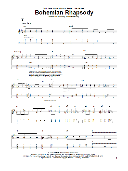 Queen Bohemian Rhapsody (arr. Jake Shimabukuro) sheet music notes and chords. Download Printable PDF.