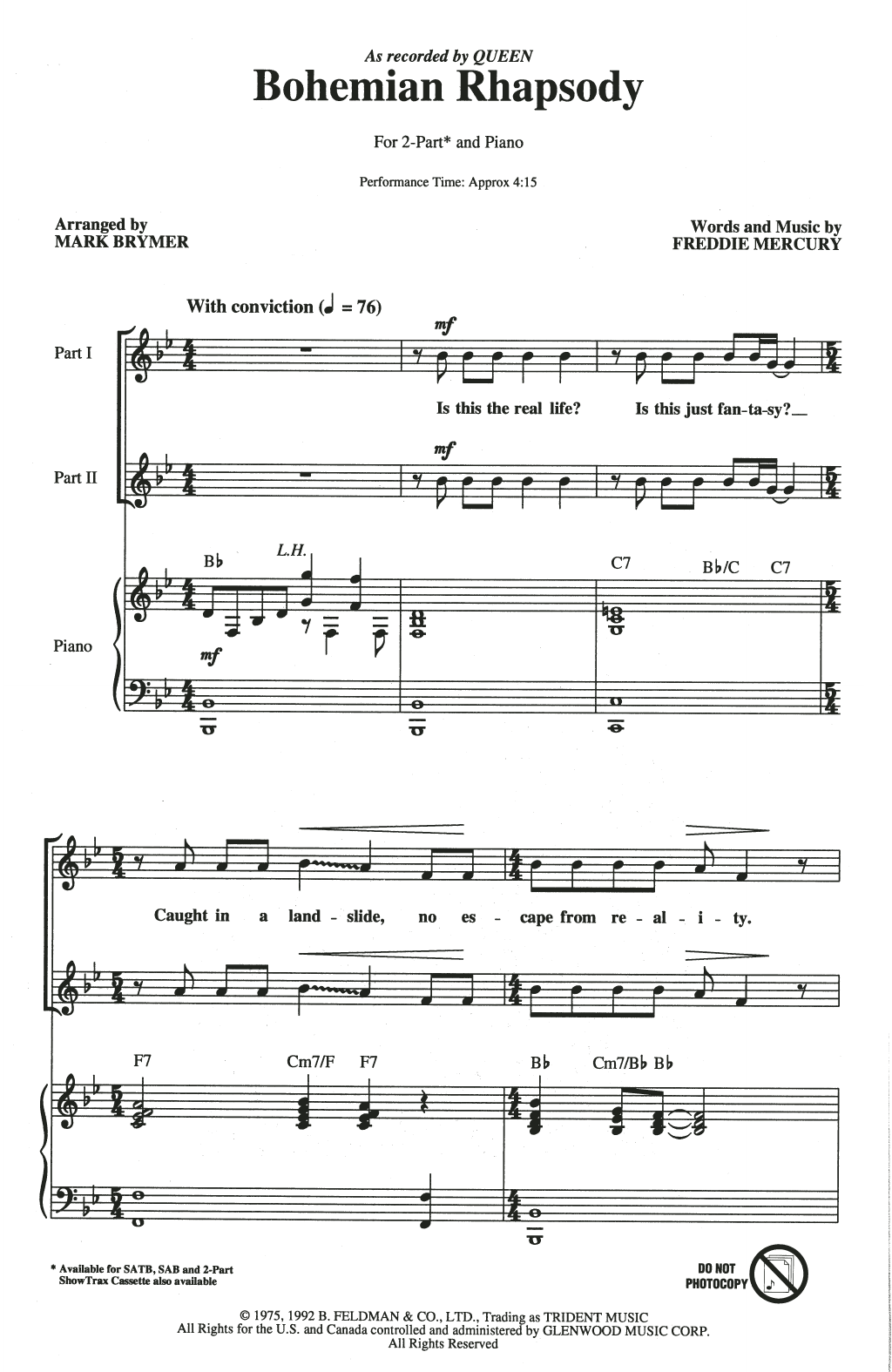 Queen Bohemian Rhapsody (arr. Mark Brymer) sheet music notes and chords. Download Printable PDF.