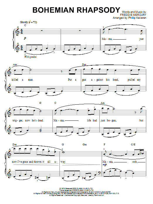 Phillip Keveren Bohemian Rhapsody sheet music notes and chords. Download Printable PDF.