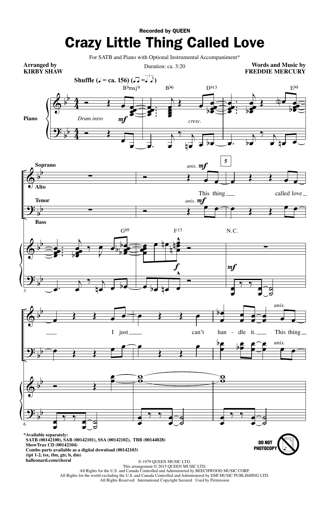 Queen Crazy Little Thing Called Love (arr. Kirby Shaw) sheet music notes and chords. Download Printable PDF.