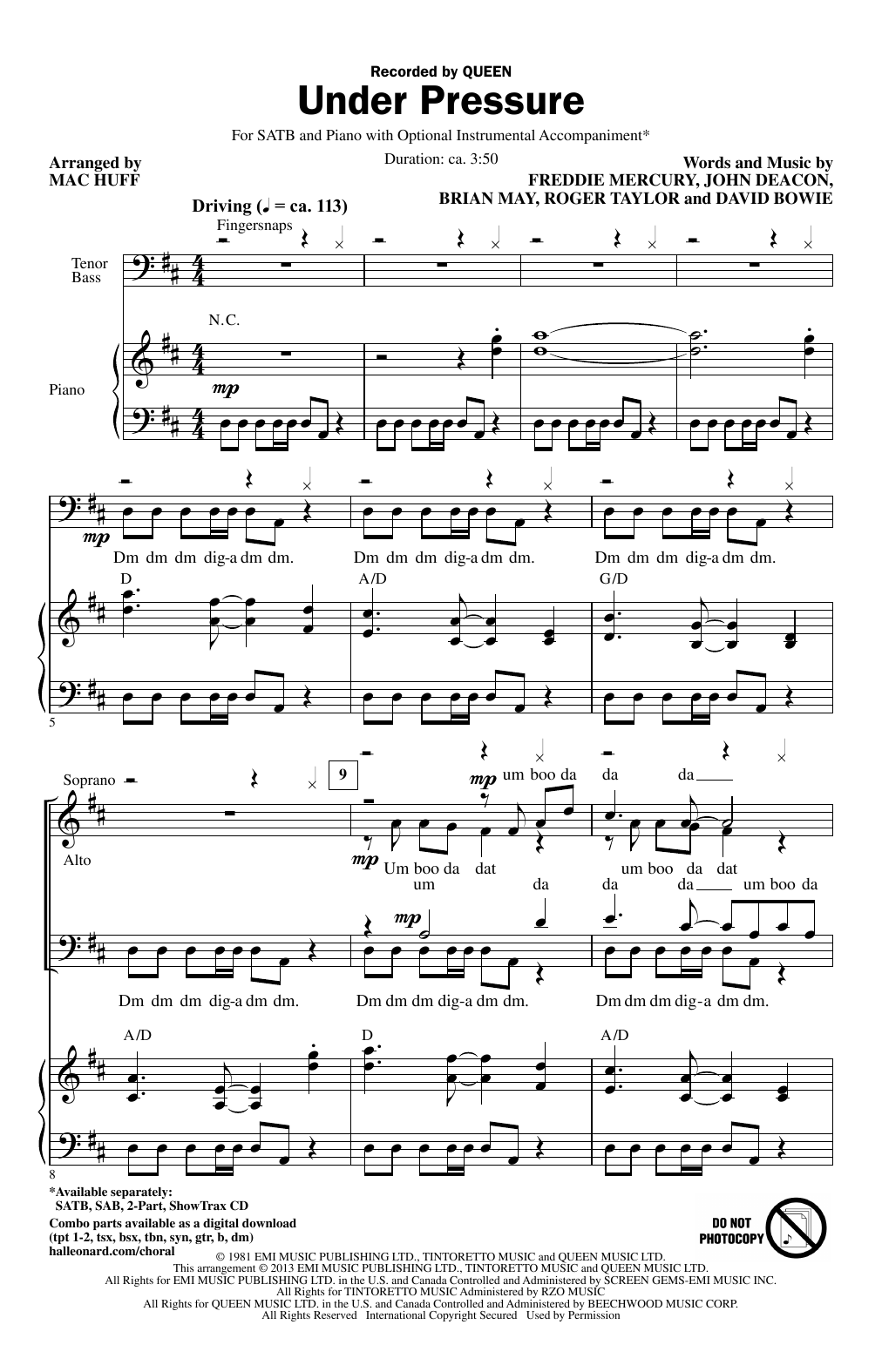 Queen & David Bowie Under Pressure (arr. Mac Huff) sheet music notes and chords. Download Printable PDF.