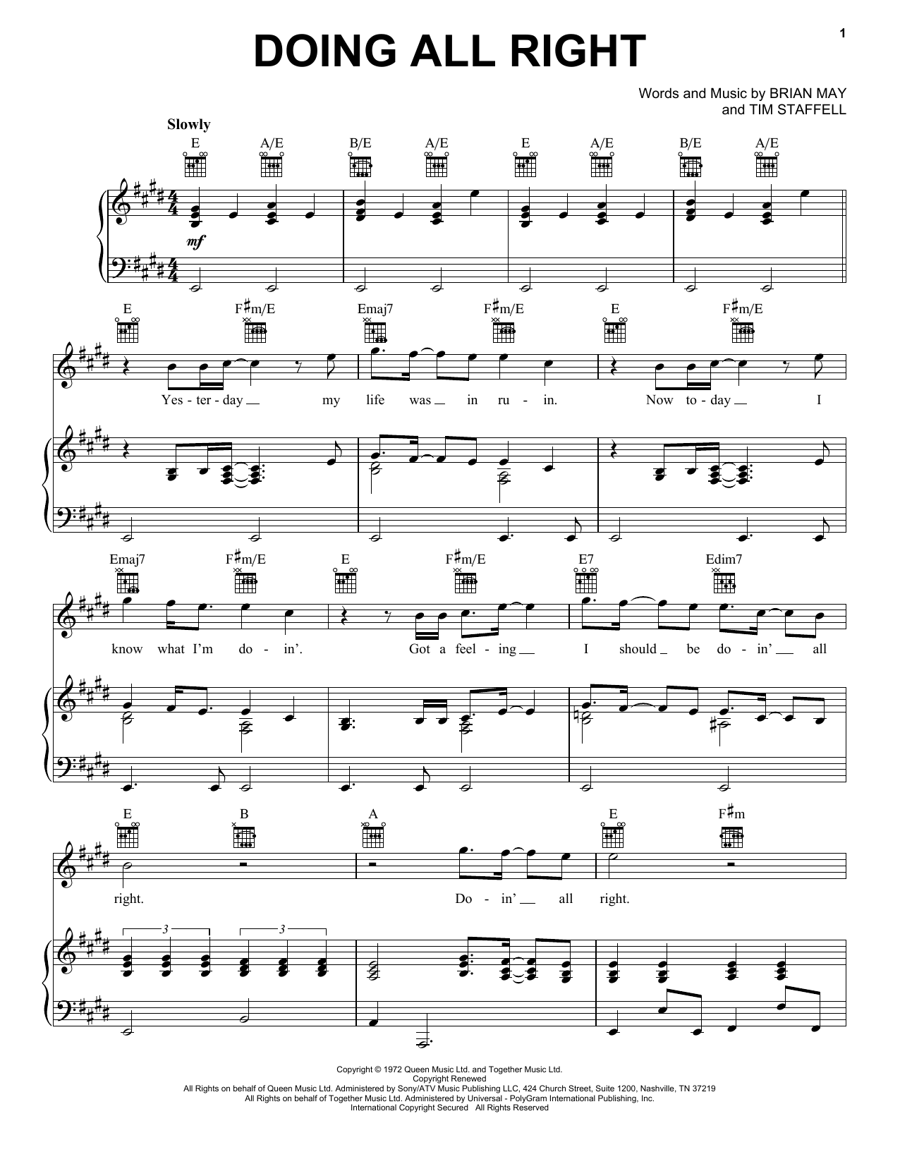 Queen Doing All Right sheet music notes and chords. Download Printable PDF.