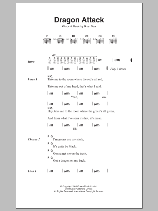 Queen Dragon Attack sheet music notes and chords. Download Printable PDF.