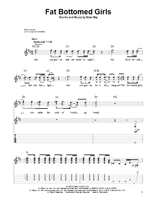 Queen Fat Bottomed Girls sheet music notes and chords. Download Printable PDF.