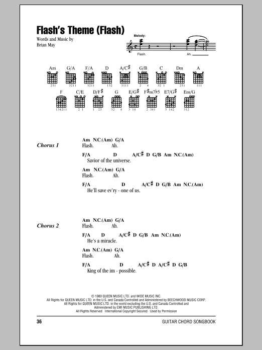 Queen Flash's Theme (Flash) sheet music notes and chords. Download Printable PDF.