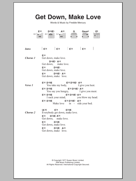 Queen Get Down, Make Love sheet music notes and chords. Download Printable PDF.