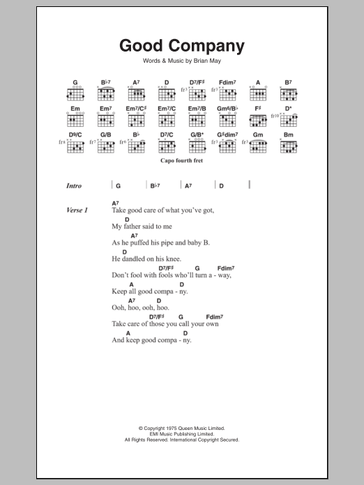 Queen Good Company sheet music notes and chords. Download Printable PDF.