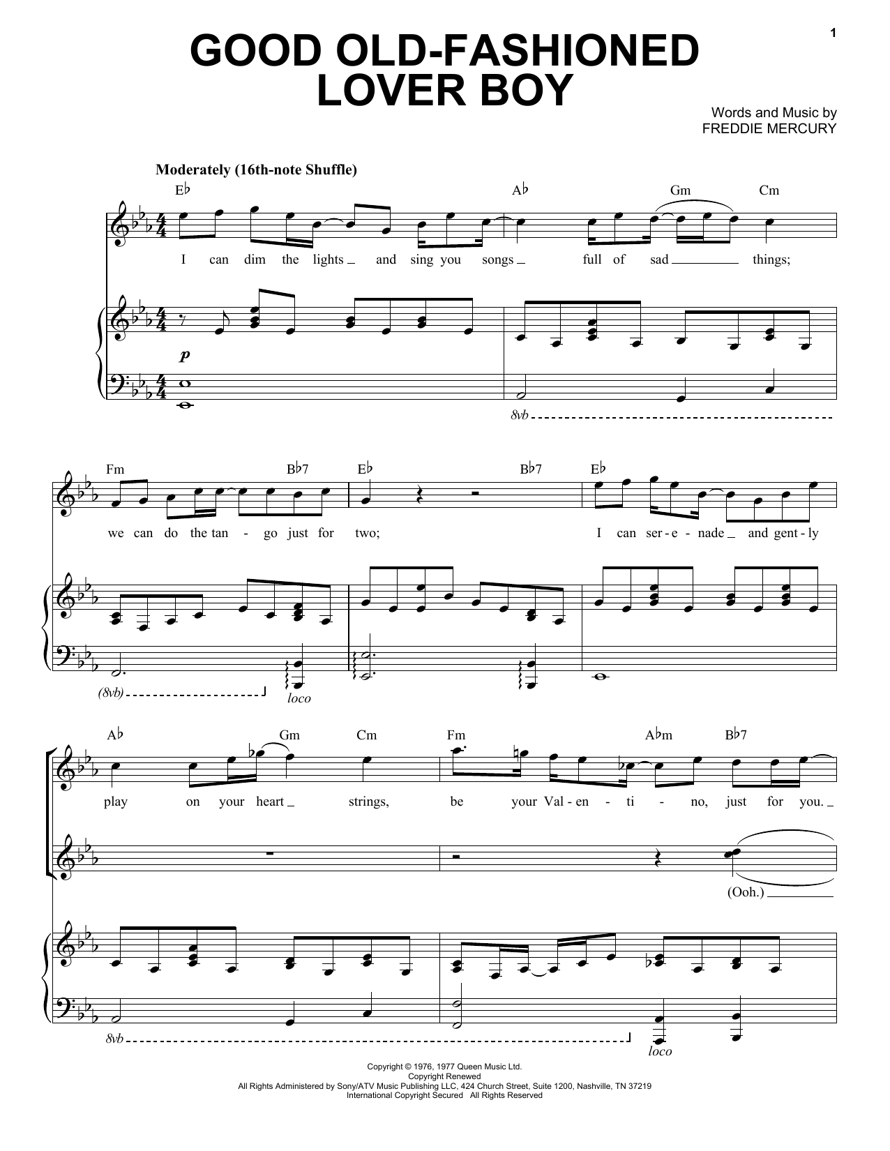 Queen Good Old Fashioned Lover Boy sheet music notes and chords. Download Printable PDF.