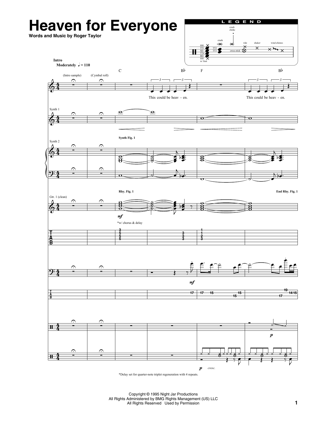 Queen Heaven For Everyone sheet music notes and chords. Download Printable PDF.