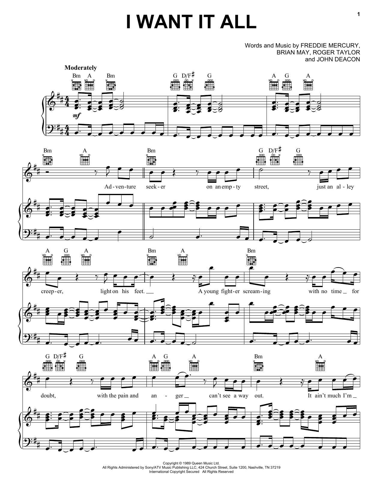 Queen I Want It All sheet music notes and chords. Download Printable PDF.