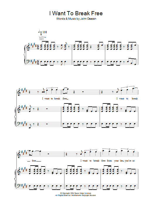 Queen I Want To Break Free sheet music notes and chords. Download Printable PDF.