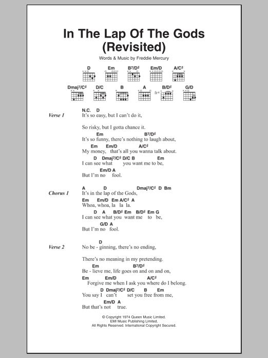 Queen In The Lap Of The Gods (Revisited) sheet music notes and chords. Download Printable PDF.