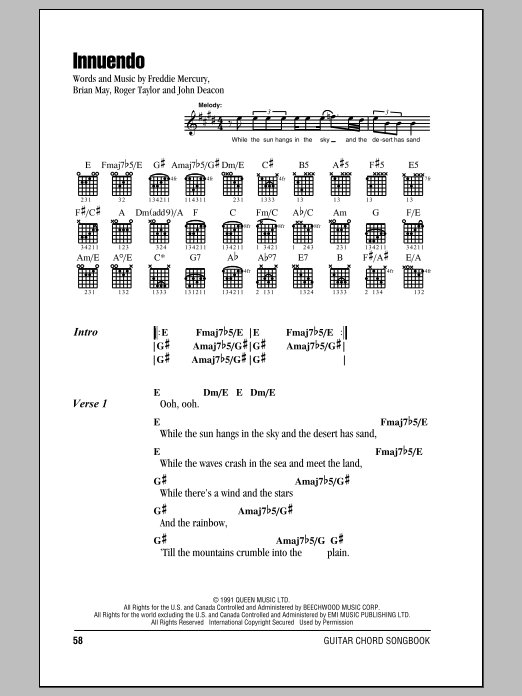 Queen Innuendo sheet music notes and chords. Download Printable PDF.