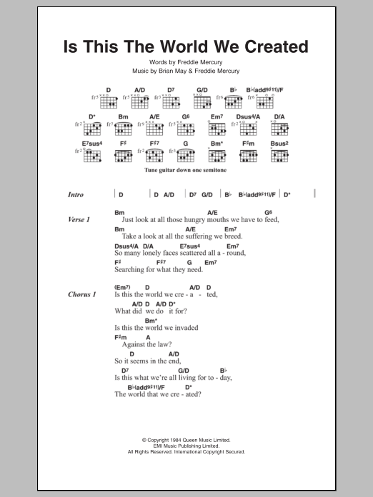 Queen Is This The World We Created sheet music notes and chords. Download Printable PDF.