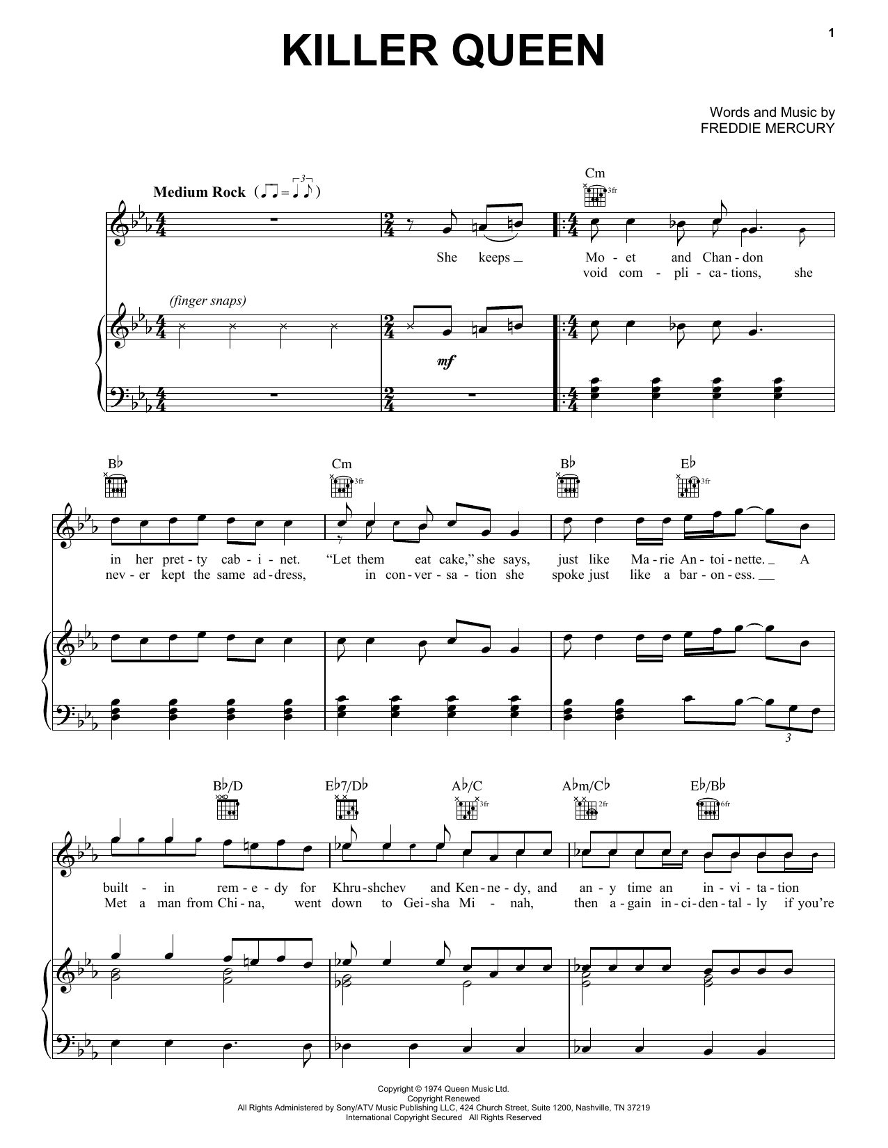 Queen Killer Queen sheet music notes and chords. Download Printable PDF.