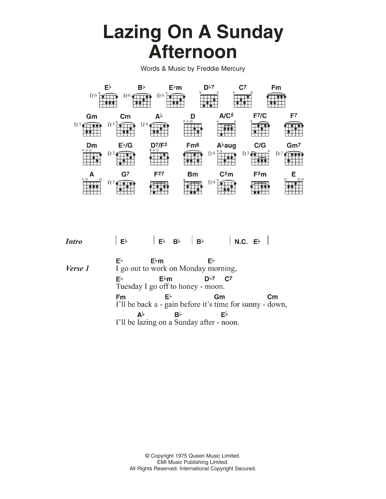 Queen Lazing On A Sunday Afternoon sheet music notes and chords arranged for Keyboard Transcription