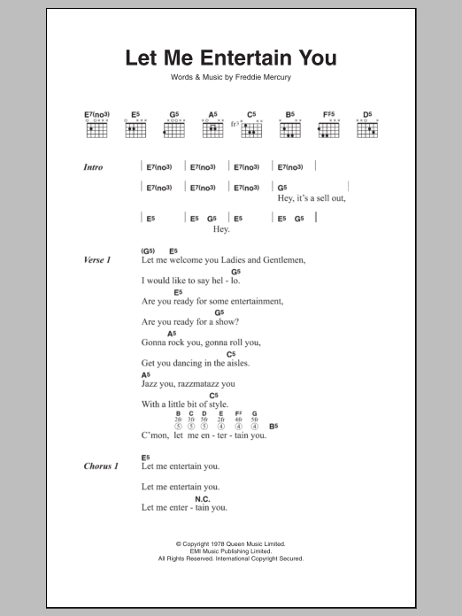 Queen Let Me Entertain You sheet music notes and chords. Download Printable PDF.