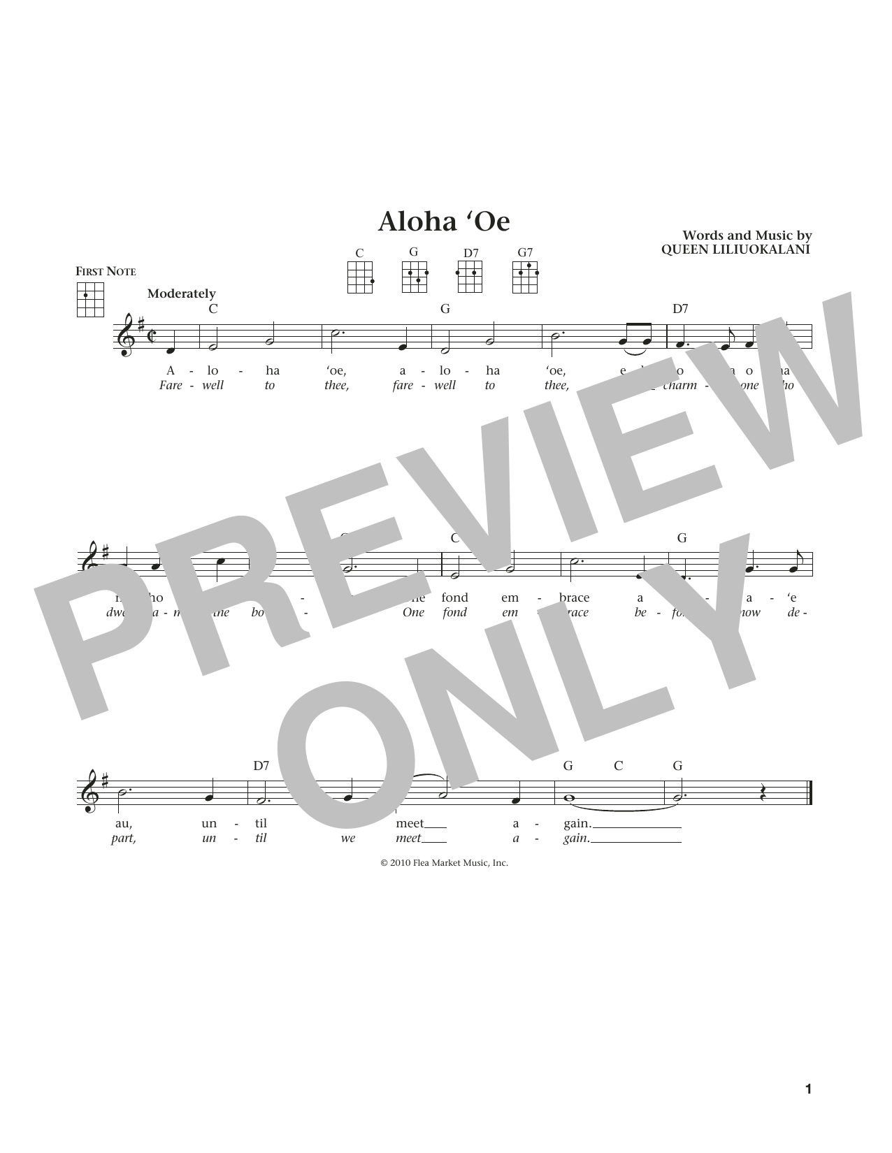 Queen Liliuokalani Aloha Oe (from The Daily Ukulele) (arr. Liz and Jim Beloff) sheet music notes and chords. Download Printable PDF.