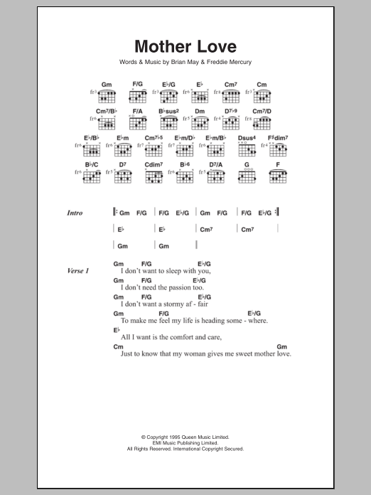 Queen Mother Love sheet music notes and chords. Download Printable PDF.