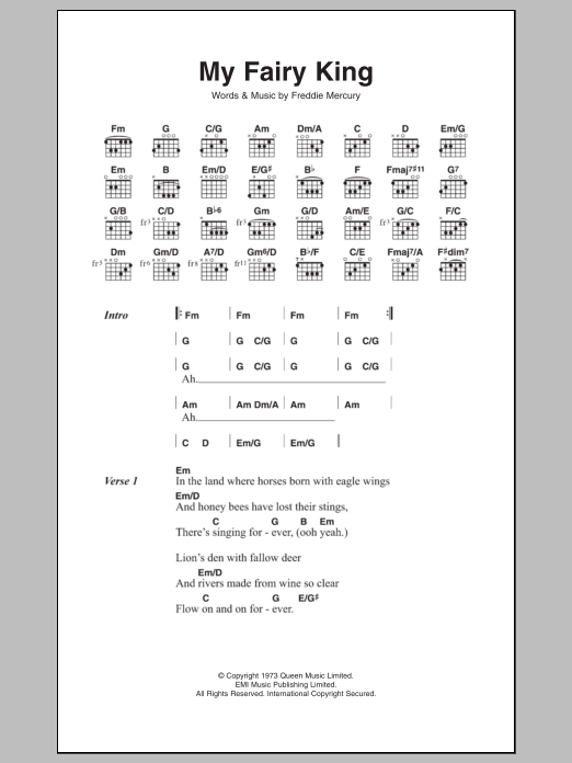 Queen My Fairy King sheet music notes and chords. Download Printable PDF.