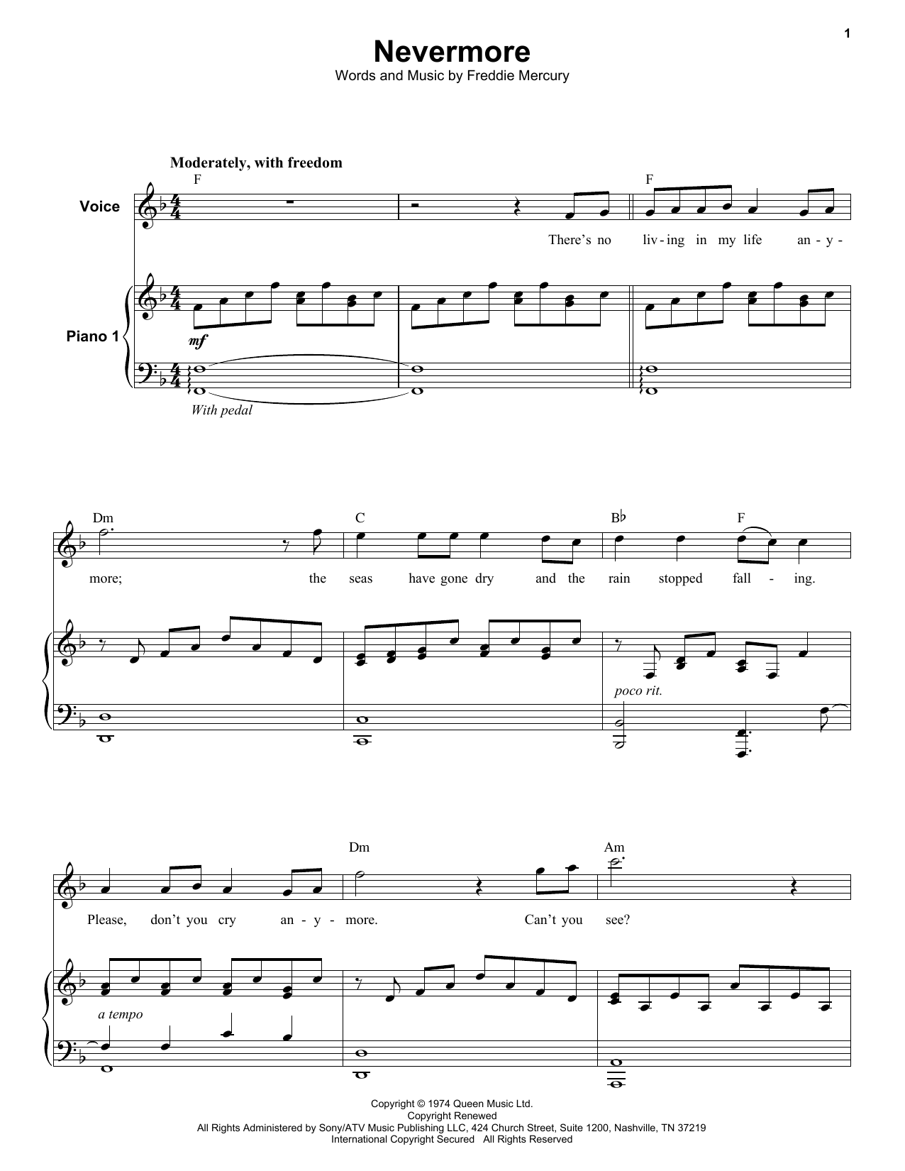 Queen Nevermore sheet music notes and chords. Download Printable PDF.