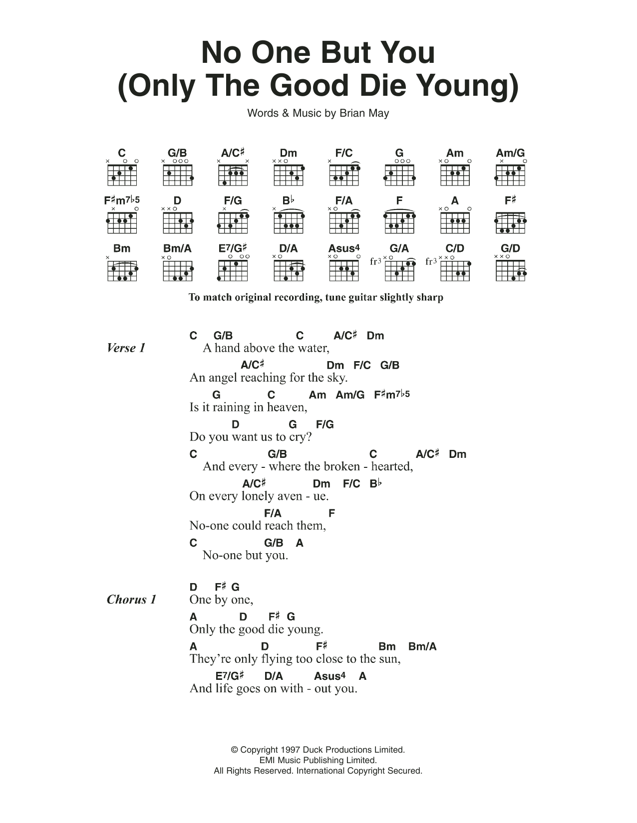 Queen No One But You (Only The Good Die Young) (from We Will Rock You) sheet music notes and chords. Download Printable PDF.