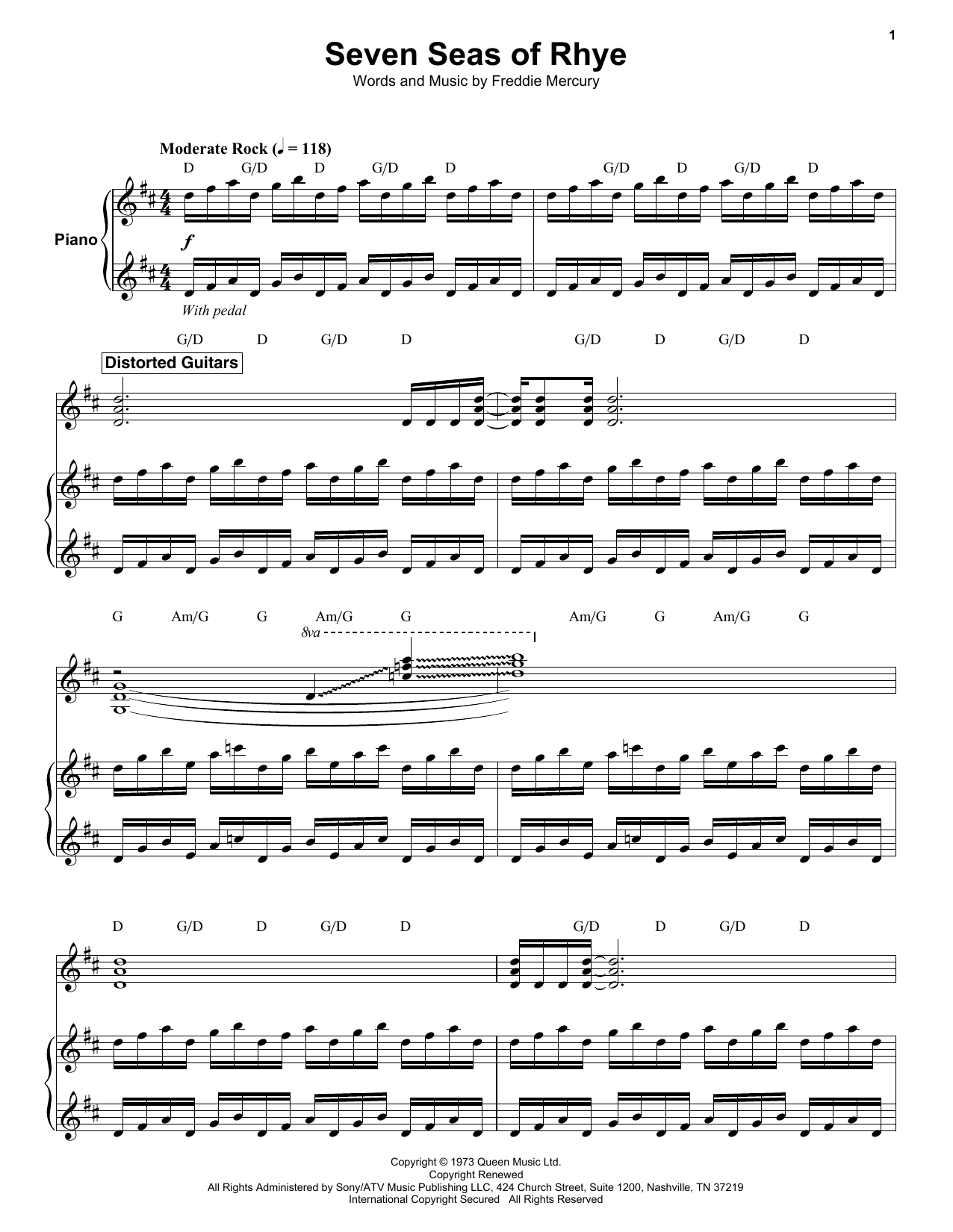 Queen Seven Seas Of Rhye sheet music notes and chords. Download Printable PDF.