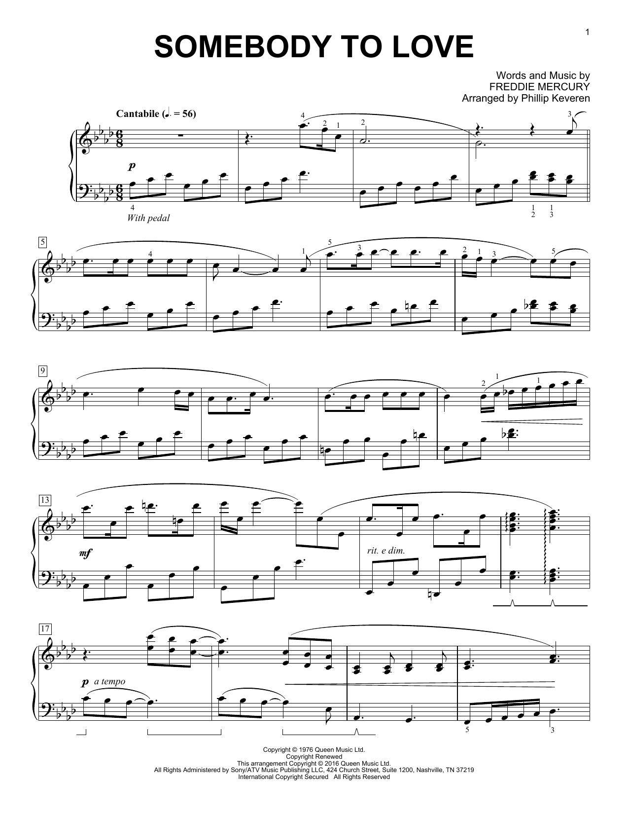 Queen Somebody To Love [Classical version] (arr. Phillip Keveren) sheet music notes and chords. Download Printable PDF.