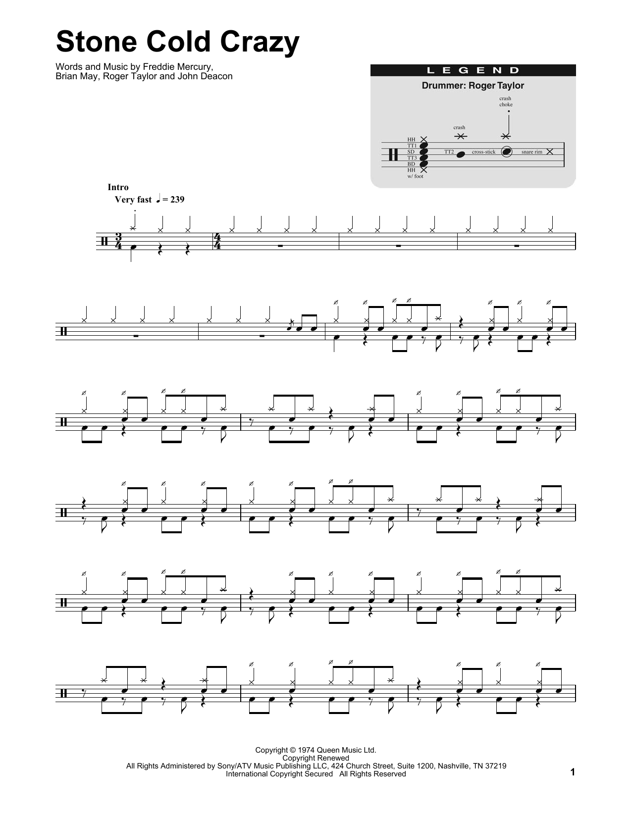 Queen Stone Cold Crazy sheet music notes and chords. Download Printable PDF.