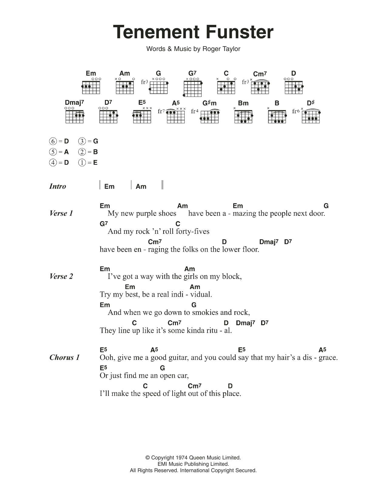 Queen Tenement Funster sheet music notes and chords. Download Printable PDF.